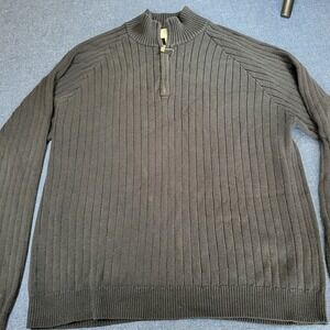 E. Magrath Mens Black Ribbed Quarter Zip Sweater Cotton Rayon Golf Pullover L